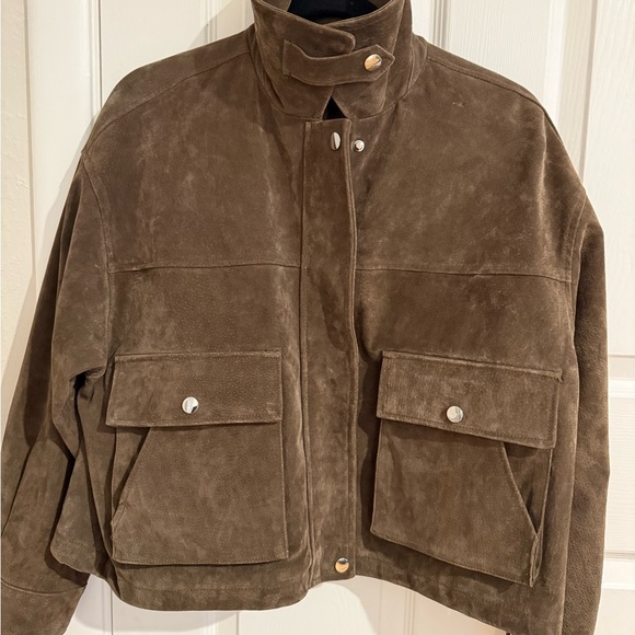 Viral Zara Suede Leather Bomber Jacket - Picture 4 of 7